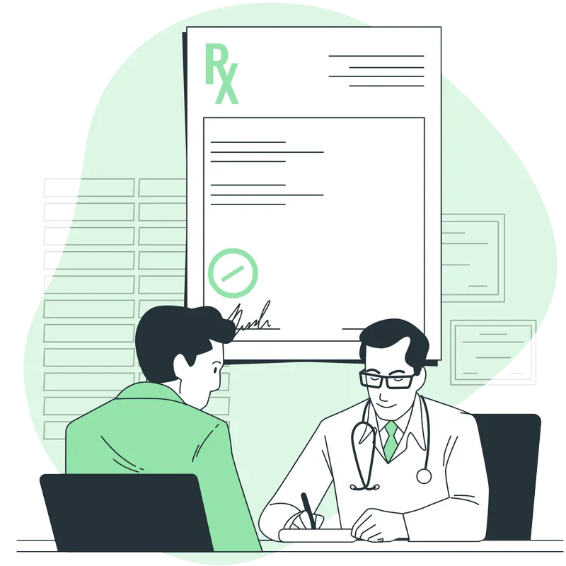 Illustration of a doctor writing a prescription for a patient